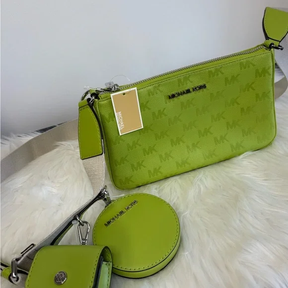 Michael Kors Lime Green Crossbody Bag Trio Jet Set Travel - Picture 6 of 16